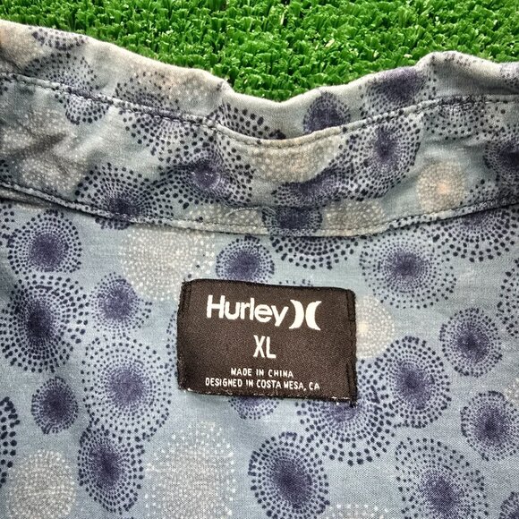 Hurley Shirt Mens XL Blue Dot AOP Button Up Short‎ Sleeve Hawaiian Beach Casual - Picture 7 of 8